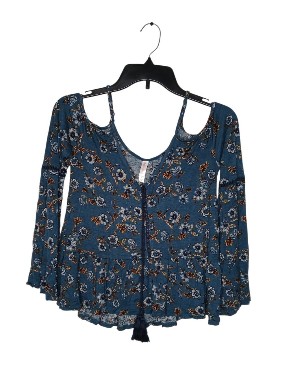 Xhilaration Floral Bell long Sleeve, Cold Shoulder Top Blouse